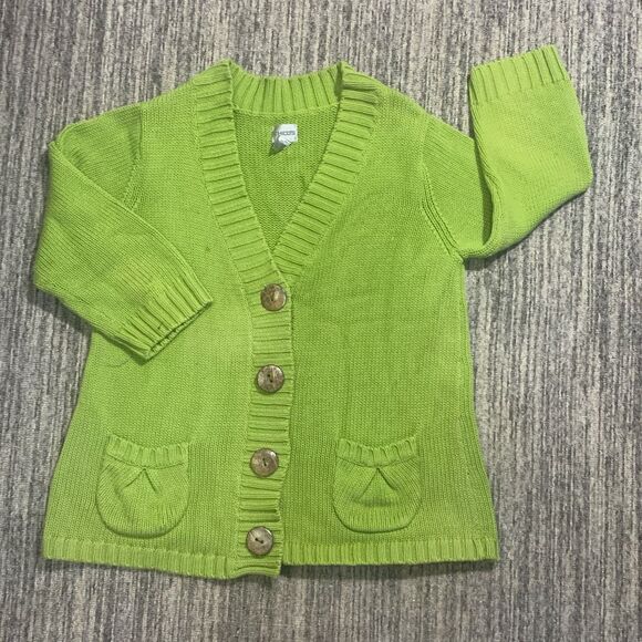 Chicos Size 2 Large‎ 12 Spring Green Large Buttons Cardigan Sweater Pockets * - Picture 1 of 6